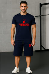 BURBARY Cotton Jersey Embroidered Logo Navy Blue Short Tracksuit