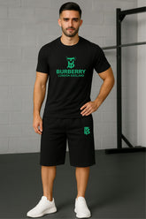 BURBARY Cotton Jersey Embroidered Logo Black Short Tracksuit