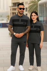 GAP-Unisex Cotton PQ Embroidered Logo Charcoal Grey-Black Tracksuit