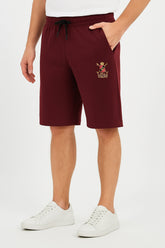 Poloo Embroidered Logo Maroon Cotton Jersey Short