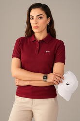 Nikee Women's Maroon Cotton Polo Shirt