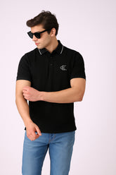 CK Signature Polo Shirt Black – Stripe Collar Edition