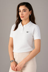 Nikee Women's White Cotton Polo Shirt