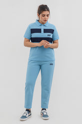 GAP-Women Cotton PQ Embroidered Logo Sky Blue-Navy Blue Tracksuit