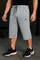 Nikee Embroidered Logo Light Grey Cotton Jersey Short