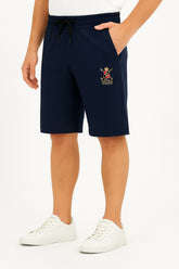 Poloo Embroidered Logo Navy Blue Cotton Jersey Short