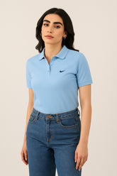 Nikee Women's Sky Blue Cotton Polo Shirt