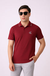 CK Signature Polo Shirt Maroon – Stripe Collar Edition