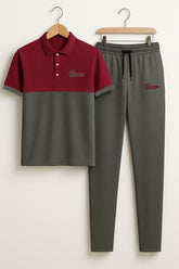 GUCCII Cotton PQ Embroidered Logo Maroon-Grey Tracksuit