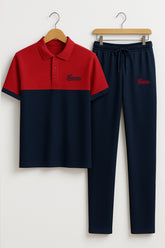 GUCCII Cotton PQ Embroidered Logo Blue-Red Tracksuit