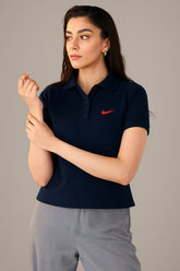 Nikee Women's Navy Blue Cotton Polo Shirt