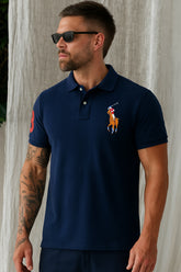 Branded Navy Blue Polo T-Shirt Pique Fabric