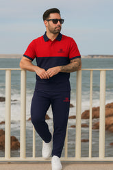 Givchy-Branded Cotton PQ Embroidered Logo Red-Dark Blue Tracksuit