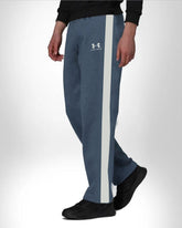 Under Armar Men Side Stripe Embroidered Logo Slub Blue Jersey Trouser