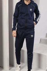 Adi-Men's 3-Stripes Blue Hoodie Tracksuit