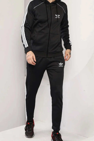 Adi-Men's 3-Stripes Black Hoodie Tracksuit