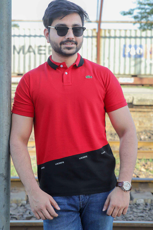 LC Branded Red-Black Embroidery Logo Polo Shirt