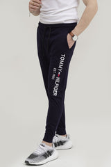 Tomy Embroidered Logo Navy Blue Cotton Jersey Trouser