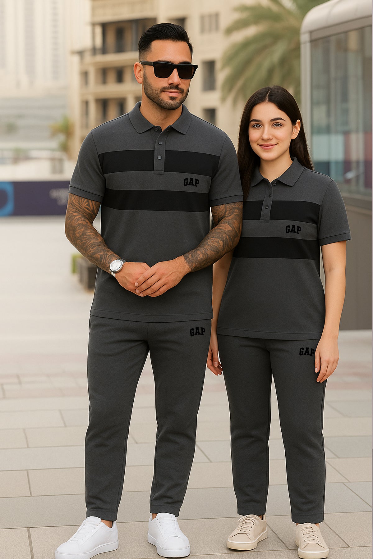 GAP-Unisex Cotton PQ Embroidered Logo Charcoal Grey-Black Tracksuit