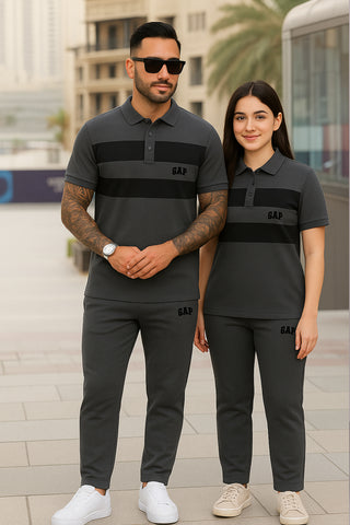 GAP-Unisex Cotton PQ Embroidered Logo Charcoal Grey-Black Tracksuit