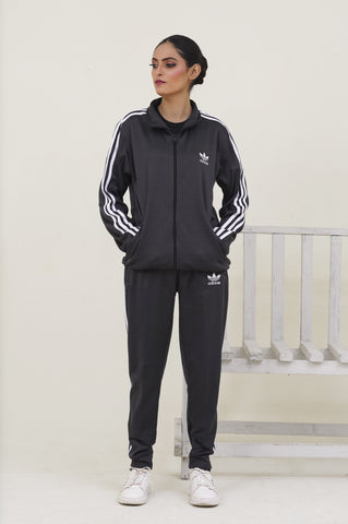 Adi-Sterling Mock Neck Warm-UP 3-Stripes Charcoal Grey Tracksuit