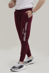 Tomy Embroidered Logo Maroon Cotton Jersey Trouser