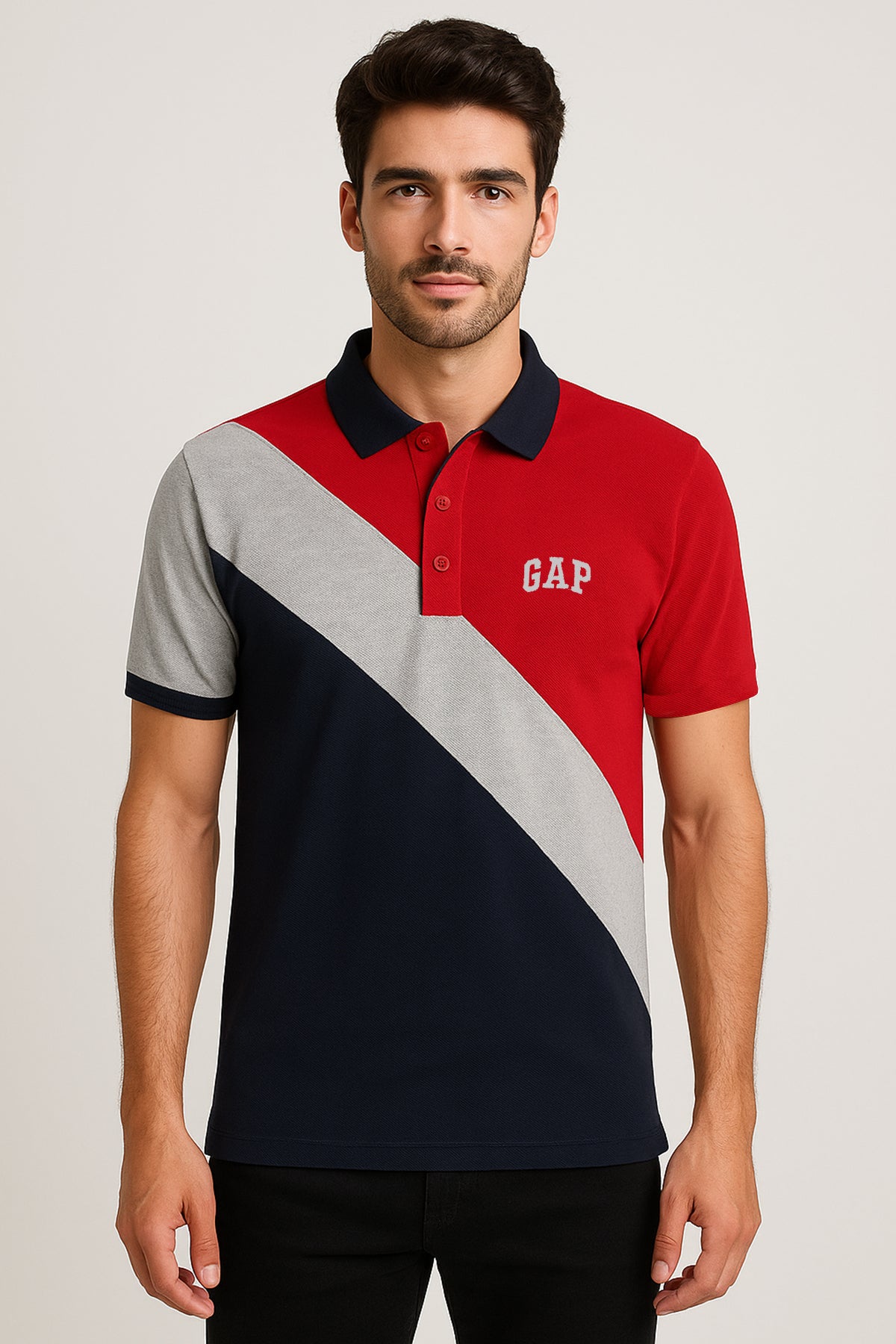 GEP PANEL Men’s Branded Cotton PQ Shirt in Blue-Red