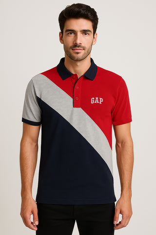 GEP PANEL Men’s Branded Cotton PQ Shirt in Blue-Red