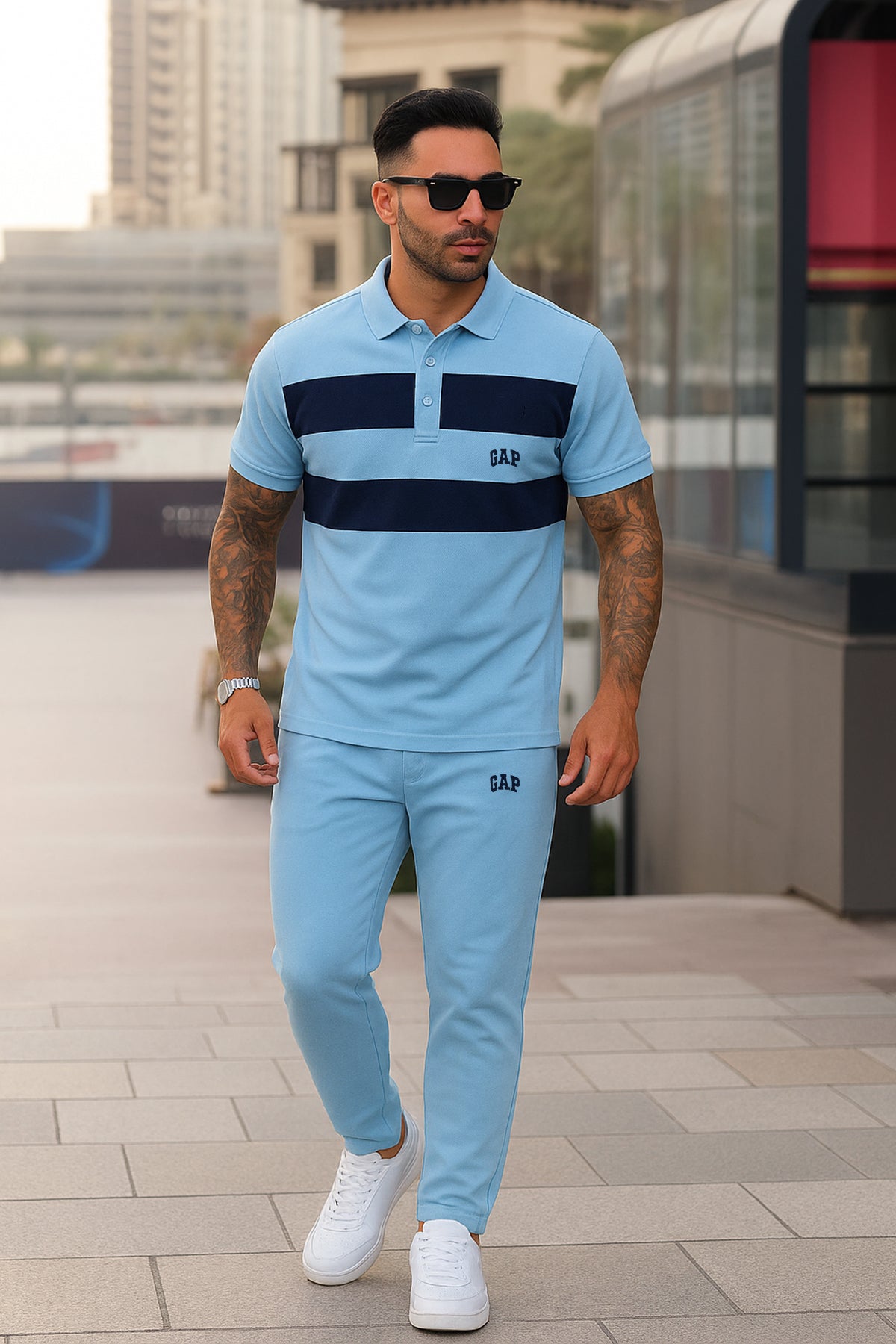GAP Cotton PQ Embroidered Logo Sky Blue-Navy Blue Tracksuit