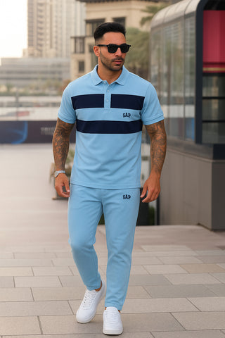GAP Cotton PQ Embroidered Logo Sky Blue-Navy Blue Tracksuit