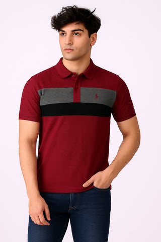 POLOO PANEL Men’s Branded Cotton PQ Shirt in Maroon