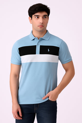 POLOO PANEL Men’s Branded Cotton PQ Shirt in Sky Blue