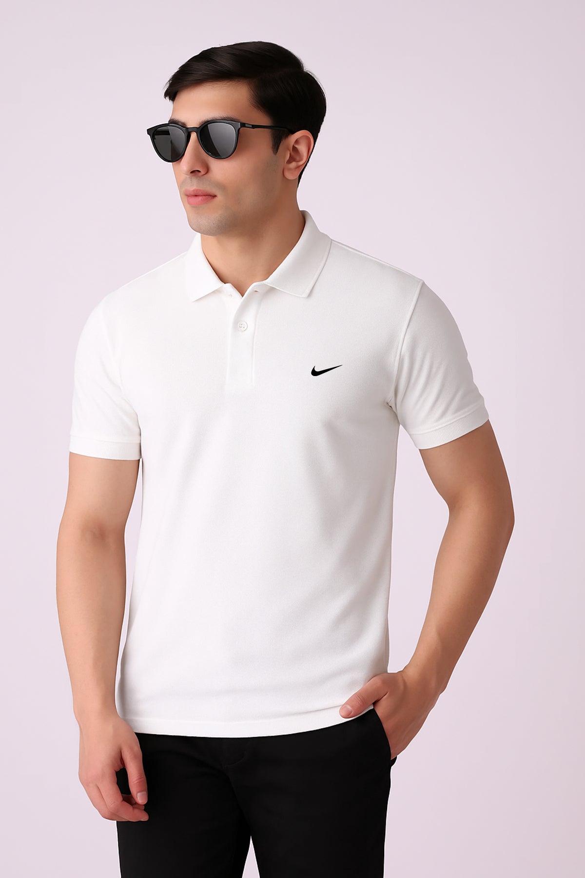 Nikee Men’s White Cotton Polo Shirt