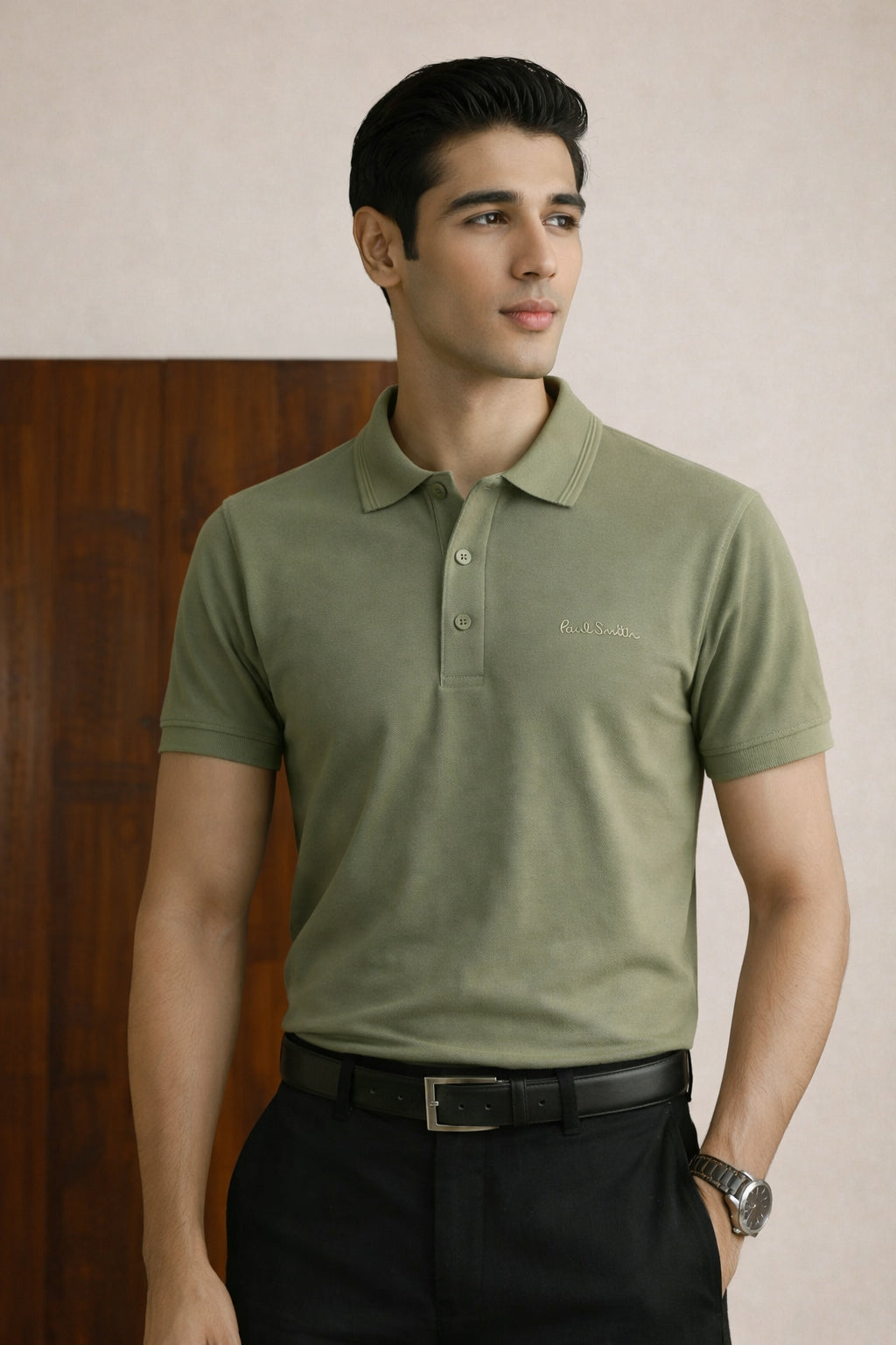 P.SMITH COTTON PIQUE SAGE GREEN POLO SHIRT