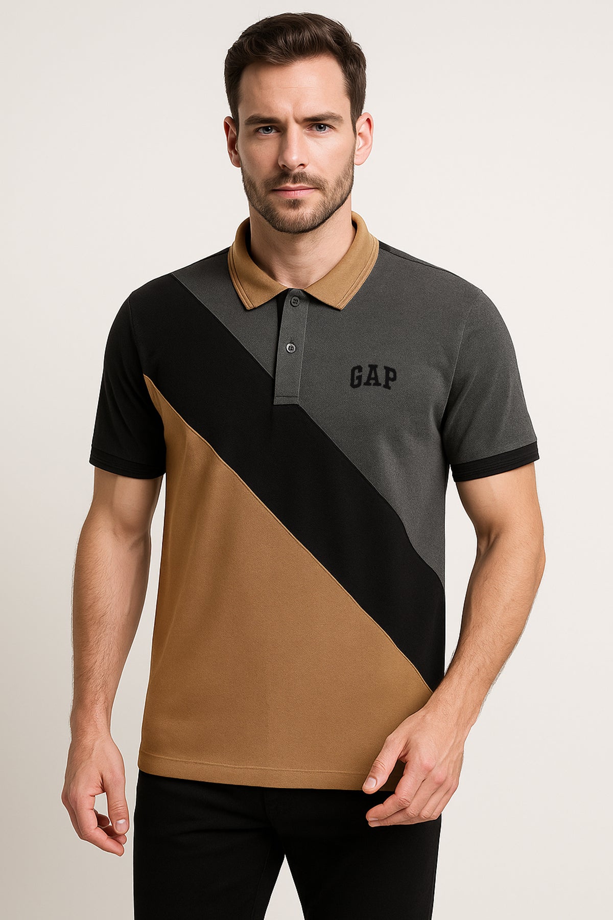 GEP PANEL Men’s Branded Cotton PQ Shirt in Skin-C Grey