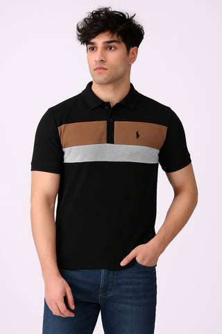 POLOO PANEL Men’s Branded Cotton PQ Shirt in Black