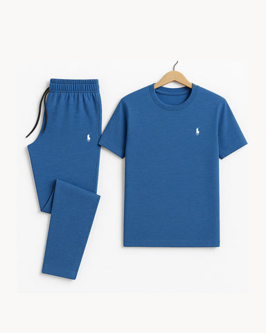 Summer-Ready Style: Breathable Polo Tracksuit in Swead Blue