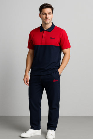 GUCCII Cotton PQ Embroidered Logo Blue-Red Tracksuit