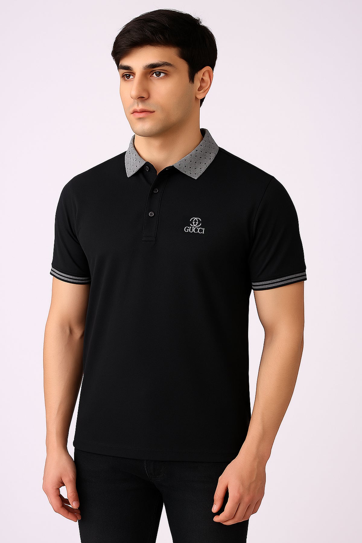 Guccii-Inspired Black Polo – Sleek Design, Premium Feel