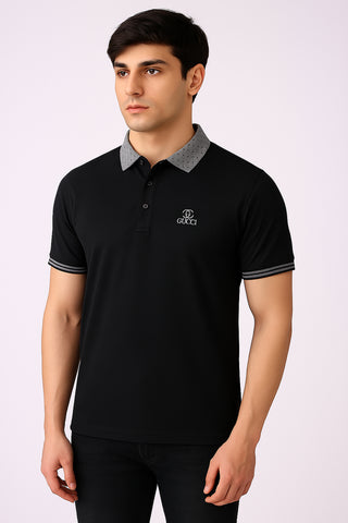 Guccii-Inspired Black Polo – Sleek Design, Premium Feel