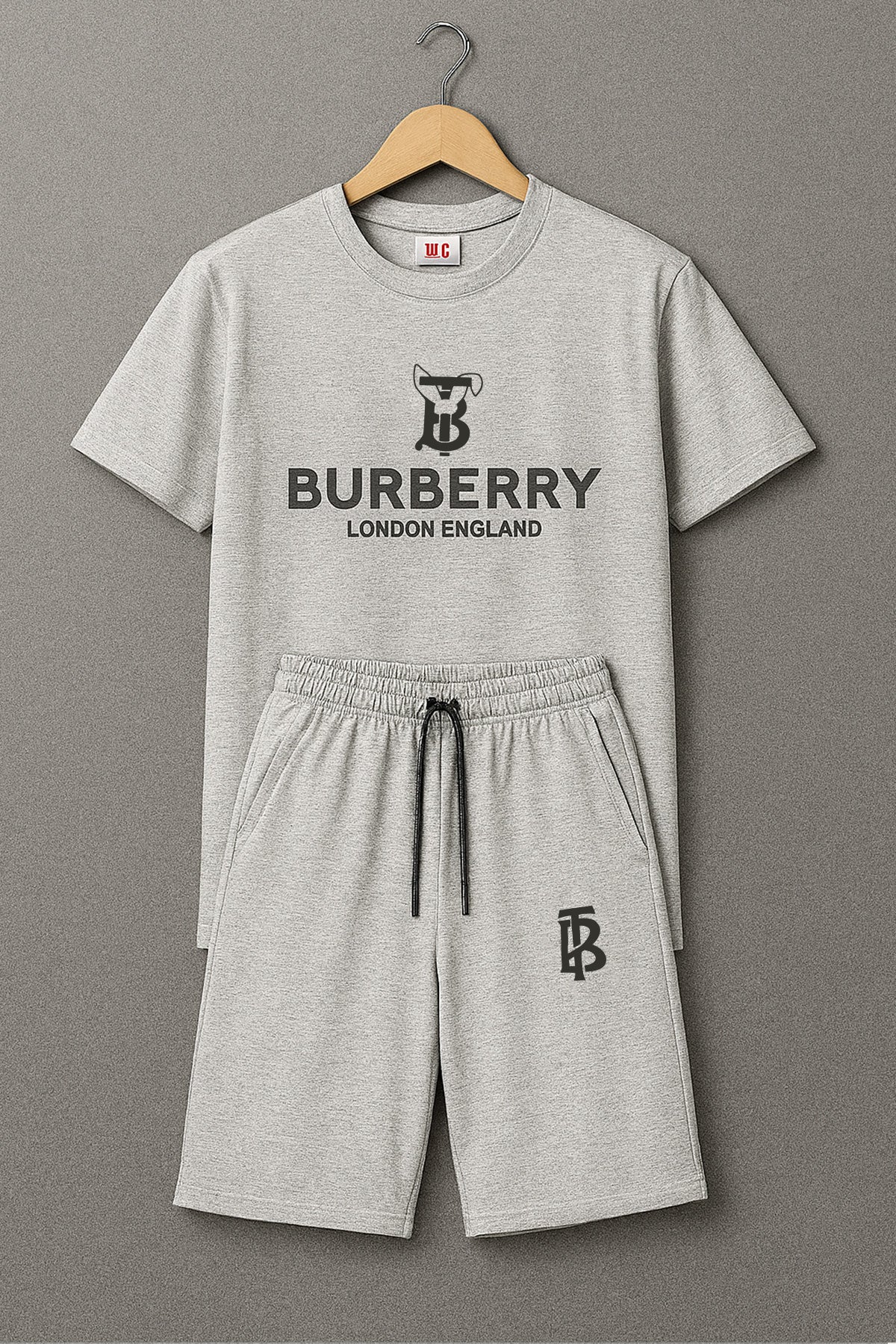 BURBARY Cotton Jersey Embroidered Logo Light Grey Short Tracksuit