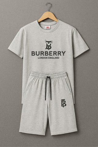 BURBARY Cotton Jersey Embroidered Logo Light Grey Short Tracksuit