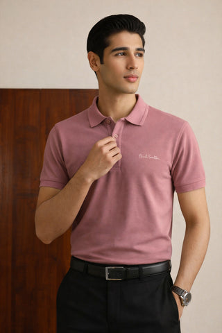 P.SMITH COTTON PIQUE PASTLE PINK POLO SHIRT