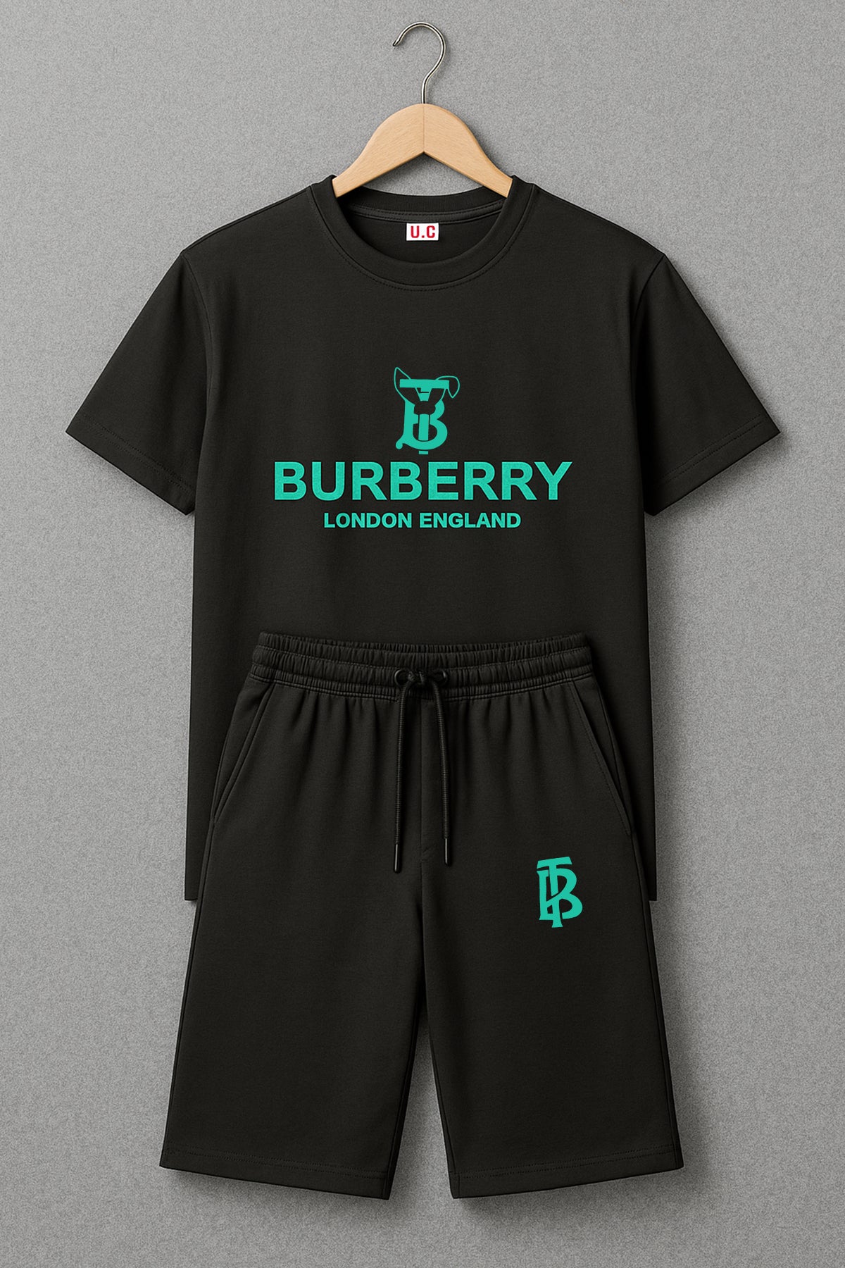 BURBARY Cotton Jersey Embroidered Logo Black Short Tracksuit