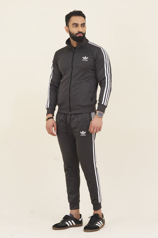 Adi-Sterling Mock Neck Warm-UP 3-Stripes Charcoal Grey Tracksuit