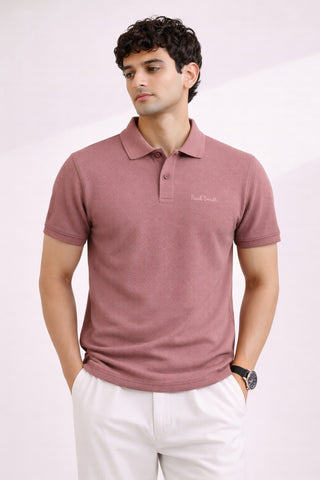 P.SMITH TEXTURE  COTTON PIQUE PASTLE PINK POLO SHIRT