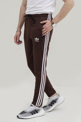 Adi-3 Stripes Embroidered Logo Brown Cotton Jersey Trouser