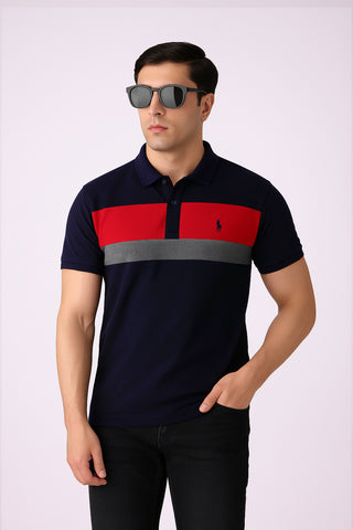 POLOO PANEL Men’s Branded Cotton PQ Shirt in Navy Blue