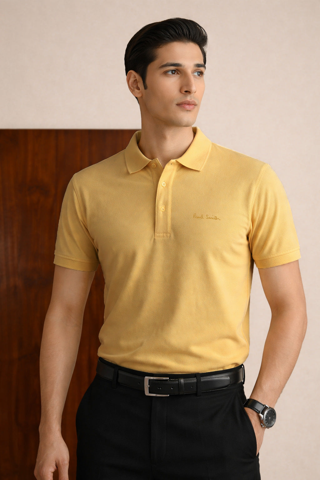 P.SMITH COTTON PIQUE YELLOW POLO SHIRT