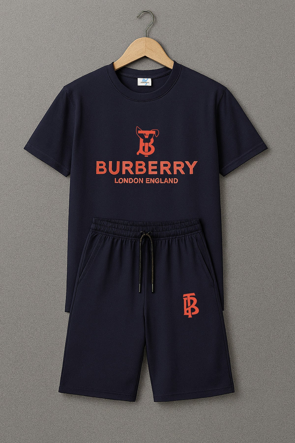 BURBARY Cotton Jersey Embroidered Logo Navy Blue Short Tracksuit
